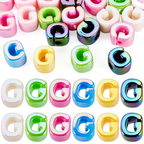 Beadthoven 20pcs Big Letter G Beads Large Hole Bubble Alphabet Acrylic Beads Charm Iridescent Plastic G Shape Loose Chunky Spacers for Jewelry Making Bracelet Necklace Keychains Shoelaces Crafts - color: G