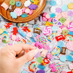 WILLBOND 120 Pieces Assorted Charms Cute Set Flatback Beads Making Kit Mixed Candy Sweets Resin Random Kawaii Candy Resin Ornaments for DIY Craft Scrapbooking Decoration