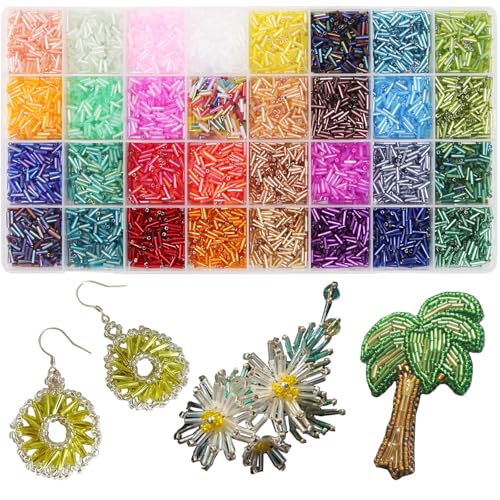 EuTengHao 9600Pcs Tube Beads Kit 7mm Glass Bugle Seed Beads for Jewelry Making Embroidery & Home Decoration (32 Vibrant Colors) - size: 7mm