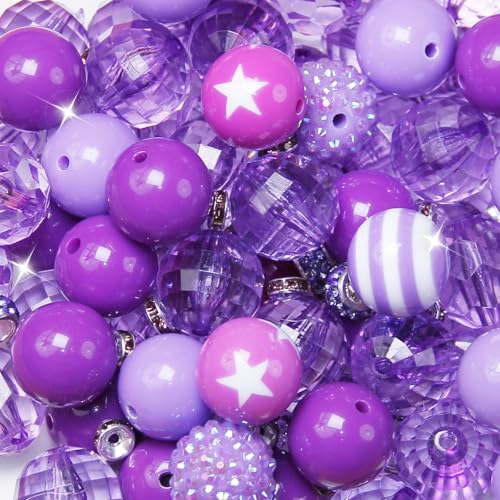 106Pcs 20mm Beads for Pens Making with Rondelle Spacer Beads Purple Acrylic Focal Bubblegum Bead Crystal Round Sparkly Chunky Bead for Pens Beadable Keychain Necklace DIY Craft Jewelry Making Supplies - color: Purple