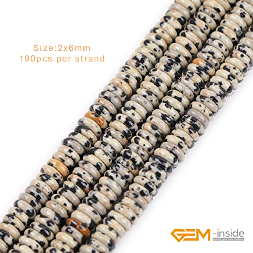 GEM-Inside 2x6mm Natural Dalmatian Dalmation Jasper Stone Heishi Disc Rondelle Spacer Beads for Jewelry Making Full 15" Strand Energy Stone Healing Power Crystal Crystal - color: Dalmation Jasper