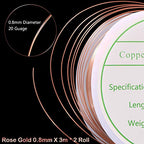 MIKIMIQI 2 Pack Jewelry Wire - 20 Gauge Tarnish Resistant Copper Beading Wire for Jewelry Making, 0.8mm X 3m Each (Rose Gold) - color: Rose Gold