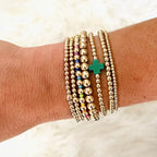 14K Gold Beaded Cross Beaded Bracelet Stack Set for Women,7PCS Bohemian Colorful Beads Ball Stretch Stackable Bracelets Trendy Holiday Birthday Gift - color: Dark Green