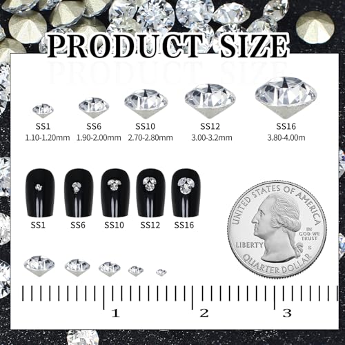 DONGZHOU Tiny Faceted Pointback Rhinestone,720Pcs Round Glass Stone Crystal Gems Diamonds Beads for Nail Art Decorations Jewelry Making DIY Craft Ring Embellishment,SS6(1.90-2.00MM) - size: Ss6(1.90-2.00mm)