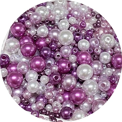 30g Mixed 3-8mm Pearl Beads Round Loose Satin Pearls Plastic Crafts Beads for Jewelry Making Earring Bracelet Necklace Key Chains Vase Fillers Home Decoration (Purple Series) - color: Purple Series