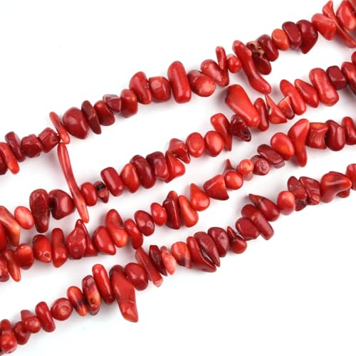 Red Coral Chip Beads 5-8mm Irregular Chips Stone Loose Bead for Jewelry Making 1 Strand 32" - color: Red Coral-1