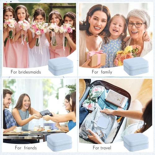 Taiyin Travel Jewelry Case, Bridesmaid Gifts Mini Jewelry Organizer, PU Leather Portable Earring Box for Women Girls - color: Blue