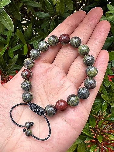 GAF TREASURES Grade A ++ Gemstone Round Bead Adjustable Bracelet 10mm, Genuine Crystal Bead Bracelet, Gift for Men & Women - color: Dragon Blood Jasper