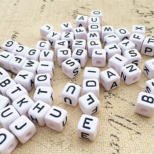DAHI 1000pcs Cube Letters Square Alphabet A-Z Acrylic Letter Beads for Jewelry Making (Black White 6x6mm) - color: black white 6x6mm
