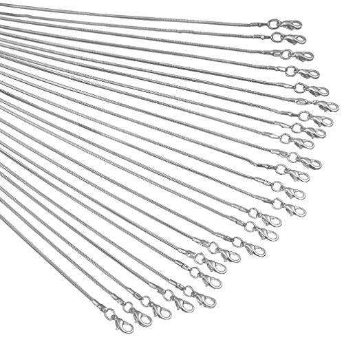 Snake Chains Necklace 24pcs 925 Silver Plated 1.2mm DIY Charms Link with Lobster Clasps for Jewelry Making (16 inch) - size: 16 inch