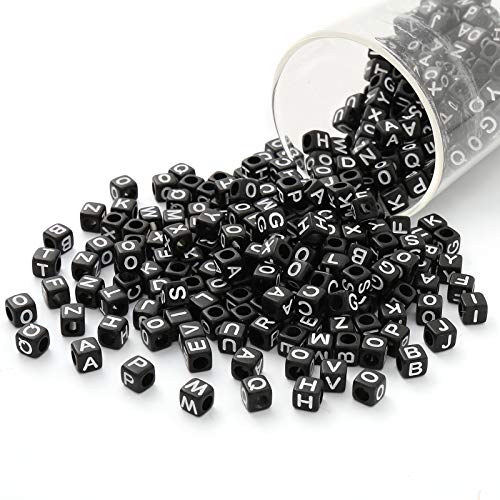 ToBeIT Acrylic Alphabet Letter A-Z Cube Beads 1000 pcs for Jewelry Making, Bracelets, Necklaces(6mm) (Black) - color: black