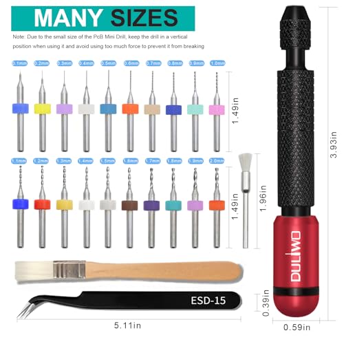 Dual-Bearing Pin Vise Hand Drill Set, 26 Pcs (0.1mm-2.0mm) with Tweezers & Cleaning Brush - Professional Micro Drill Bit Set for Jewelry, Resin, Clay, PCB, Mini Models, Plastic, Crafts(Red) - color: Red