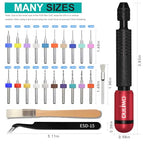 Dual-Bearing Pin Vise Hand Drill Set, 26 Pcs (0.1mm-2.0mm) with Tweezers & Cleaning Brush - Professional Micro Drill Bit Set for Jewelry, Resin, Clay, PCB, Mini Models, Plastic, Crafts(Red) - color: Red