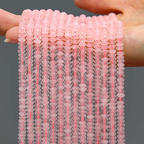 2 Strands (300PCs) Natural Pink Quartz Rondelle Beads, 2 * 4mm Gemstone Loose Spacer Abacus Disk Beads for DIY Bracelet Necklace Earrings Jewelry Making, Craft Supplies Beading Kit - color: Pink Quartz, size: 2*4MM