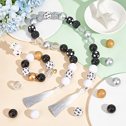 PH PandaHall 50pcs 20mm Acrylic Beads Bubblegum Beads Black Gold Chunk Pen Beads Focal Beads Large Loose Beads for Pen Wedding Christmas Garland Jewelry Bracelet Necklace Pen Bag Chain Making - color: Black Gold