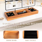 Jewelry Holder Organizer Stand, 4 Tier Earring Organizer with 84 Holes Ear Stud, Jewelry Display with Earring Necklace Bracelet Holder, Jewelry Organizer Holder with Wood Basic stand (Black+Brown) - color: Black+Brown
