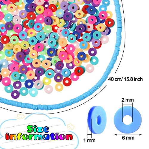 8000 Pieces 20 Strands Polymer Clay Disc Flat Heishi Round Vinyl Handmade Spacer for Making Jewelry Necklace Bracelet DIY Crafts(Multiple Colors, 6 mm)