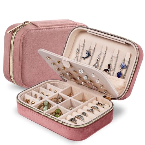 Dajasan Velvet Jewelry Box, Small Travel Jewelry Case, Portable Travel Jewelry Organizer Box for Women Girls (Pink) - color: Dusty Pink, size: Medium