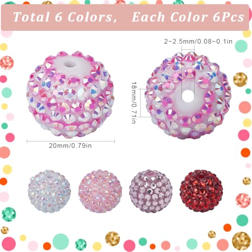 SUNNYCLUE 36Pcs Rhinestone Bead 20mm Red Resin Chunky Bubblegum Chunky Beads Bulk Diamond Disco Ball Rhinestone Spacers for Jewelry Making DIY Bracelet Necklace Pen Supplies - color: 36pcs 20mm Red Rhinestone Beads
