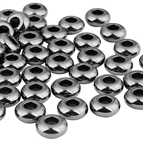 TUMBEELLUWA Natural Gemstone Beads for Jewelry Making, Rondelle Large Hole Loose Beads Pack of 15,Hematite(8x14 mm) - color: Grey