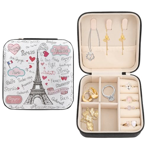 Paris Eiffel Tower Mini Jewelry Box Small Traveling Jewelry Case for Women Girls Jewellery Storage Box Portable Storage Organizer for Earring Ring Necklace Birthday Christmas Wedding Gift - color: Paris Eiffel Tower
