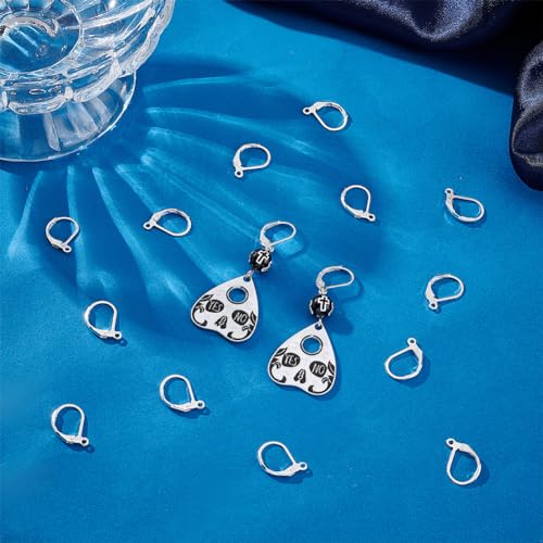 Beebeecraft 1 Box 50Pcs Leverback Earring Findings 925 Sterling Silver Plated French Earring Hooks 15.6x10x2mm Interchangeable Dangle Ear Wire Findings for Jewellery Making - color: 15.6x10mm Silver Earring Hooks