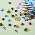 Pandahall 50Pcs Red Ladybug Bees Butterfly Lampwork Glass Beads Set Assorted Handmade Animal Insect Loose Spacer Beads for DIY Jewelry Bracelet Necklace Making (Hole: 1-2mm)