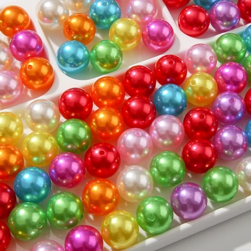 100pcs Color Pearl Beads 20mm Acrylic Bead Bulk Mixed Color Opaque Beads for Pen Bag Jewelry Making Necklace Bracelet(Pearl-1) - color: pearl-1