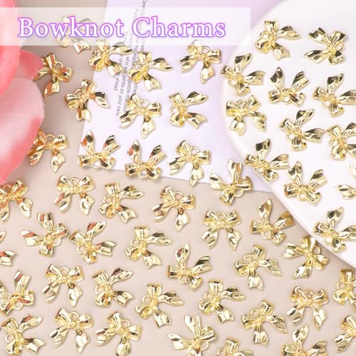 60 Pcs Alloy Gold Bow Bowknot Charms, Gold Bow Tie Pendant Charms Bulk for Jewelry, Bowknot Pendants Earring Charm Necklace Bracelets DIY Crafts Supplies - color: Set-2