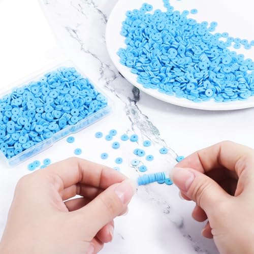 Blue Polymer Clay Beads, 6mm Heishi Bead for Jewelry Bracelets Necklace Making 1000PCS - color: Cyan blue