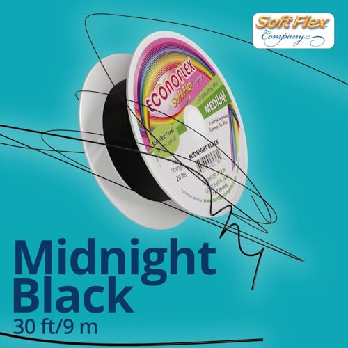 Soft Flex Econoflex Hobby Beading Wire - Flexible Stainless Steel Wire for Crafting - 7 Strand 0.19 30 Ft - style: Midnight Black