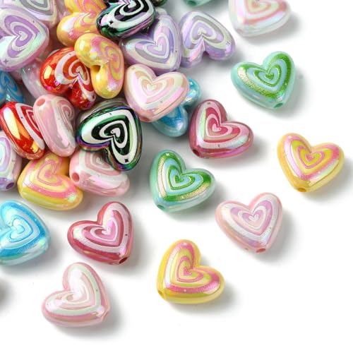 LiQunSweet 50 Pcs Colorful Acrylic Beads Rainbow Plated 17mm Acrylic Heart Beads Loose Beads Spacer for DIY Necklace Bracelet Jewelry Craft Making - color: Acrylic Rainbow Plated Heart Beads_50 Pcs