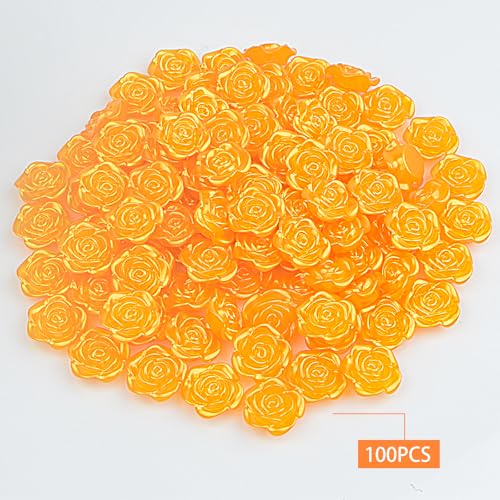 100pcs Rose Flower Beads ABS Plastic Roseflower Shape Spacer Beads Cute Roses Loose Beads Accessories for DIY Friendship Bracelet Necklace Jewelry Making Supplies, Golden Yellow - color: Golden Yellow
