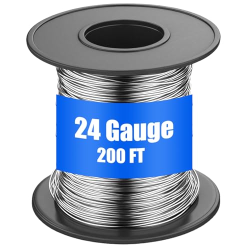 Therwen 200ft 24 Gauge Stainless Steel Wire for Gardening, Electroculture, Bonsai, Jewelry Making Beading DIY Craft Pure Bare Stainless Steel Wire Spool - size: 24 Gauge, 200ft
