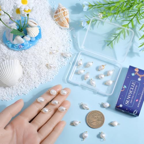 SUNNYCLUE 1 Box 30Pcs Freshwater Pearl Charm Pearls Charms Small Bulk Natural White with Goden Stainless Steel Loops Irregular Charms for Jewelry Making Necklace Bracelet Earring Christmas Women Adult - color: Gold, White, size: 16mm