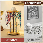 Pinzoveco Baseball Drip Necklace Organizer Holder,Rotating Baseball Display Stand with 14 Hooks, Championship Ring Display Holder, 360° Drip Necklace Championship Ring Holder Baseball Gifts,Brown - color: Brown
