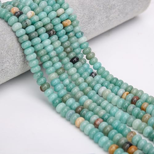 2 Strands (150PCs) Natural Amazonite Rondelle Beads, 5 * 8mm Gemstone Loose Spacer Abacus Disk Beads for DIY Bracelet Necklace Earrings Jewelry Making, Craft Supplies Beading Kit - color: Amazonite, size: 5*8MM