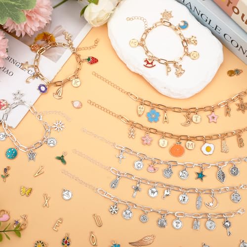SANNIX 486Pcs Charm Bracelet Making Kit, Including 16 Bangles 228 Charms 240 Jump Rings and Pliers Tools for Crafts, Gold Silver Charm Chain for DIY Bracelet Making Supplies