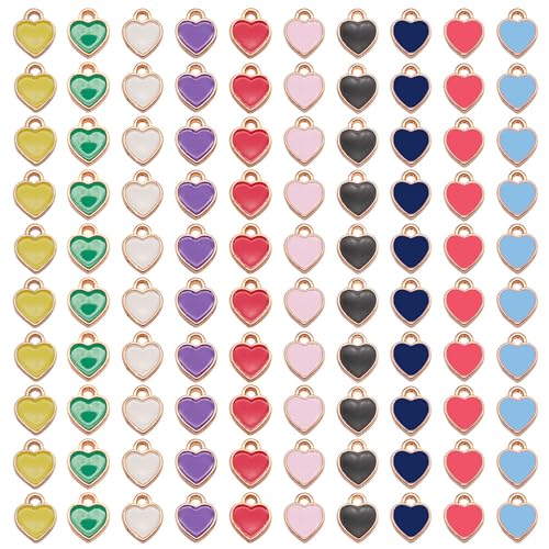 200 pcs Tiny Heart Enamel Charm Gold Plated Alloy Love Pendant Bracelet Earring Keychain Jewelry Crafts 6x8mm - color: Mixed