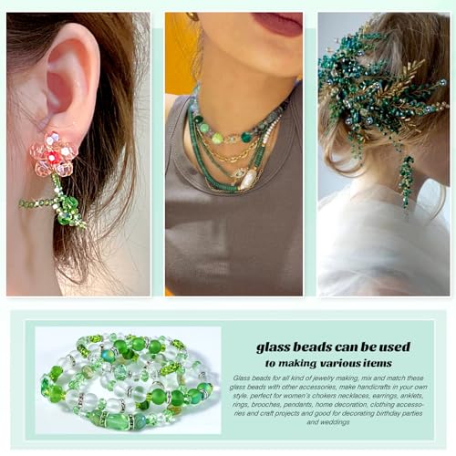 TOAOB 1000pcs Briolette Crystals Glass Beads 4mm 6mm 8mm Rondelle Faceted Spacer Beads Green Loose Beads for Bracelets Necklace Earrings Jewelry Making - color: Green
