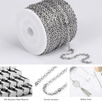 [66 Feet/ 20M] Stainless Steel Chain Bulk, 2.5mm 304 Stainless Steel Chains Flat Cable Link Chain Bulk for Jewelry Making DIY Craft - color: Stainless Steel, size: 2.5mm width