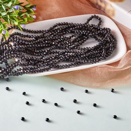 10 Strands Briolette Crystal Glass Beads 4x3mm Faceted Rondelle Opaque Glass Tiny Loose Spacer Beads 1300pcs for Bracelets Jewelry Making - color: Black, size: 4x3mm