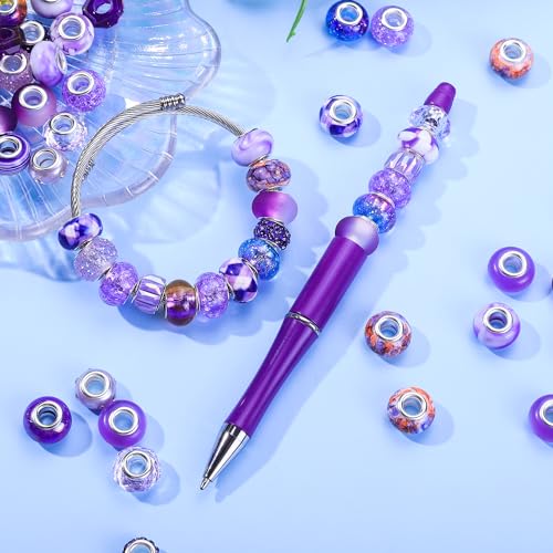 100 Pieces Assorted European Large Hole Fairy Wand Garden Beads, Mixed Color Lampwork Spacer Craft Beads for DIY Jewelry Making Supplies(Purple) - color: Purple