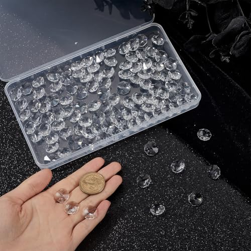 1 Box 120Pcs Glass Octagon Beads Bulk Prism Crystal Bead 14mm 2 Hole Crystal Chandelier Replacement Parts Links Sun Catcher Faceted Beads for DIY Lamp Hanging Pendant Jewelry Suncatcher Craft - color: Clear