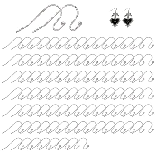 100Pcs Stainless Steel Earring Hooks French Hook Ear Wires for Earrings Jewelry Making Sterling Silver Wire Findings Dangle Pieces for DIY Craft Accessories