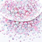 60g Mix Flatback Pearls and Rhinestones, 2mm-10mm Jelly Rhinestones and Half Pearls for Tumblers Shoes Nails Face Art, Pearl Rhinestone Mix for Bedazzling, White|Pinks - color: Daydream Blend | Mix White | Pinks