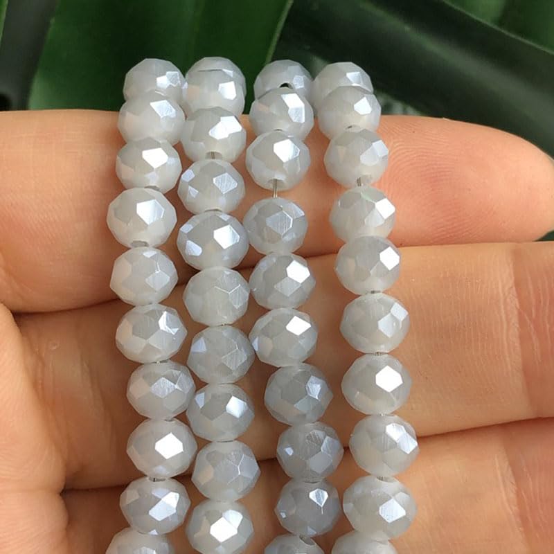 415pcs Rondelle Crystal Glass Beads 2mm 4mm 6mm 8mm Mixed Sizes, Faceted Briolette Spacer Czech Seed Loose Beads for DIY Jewelry Making (Light Gray) - color: Light Gray