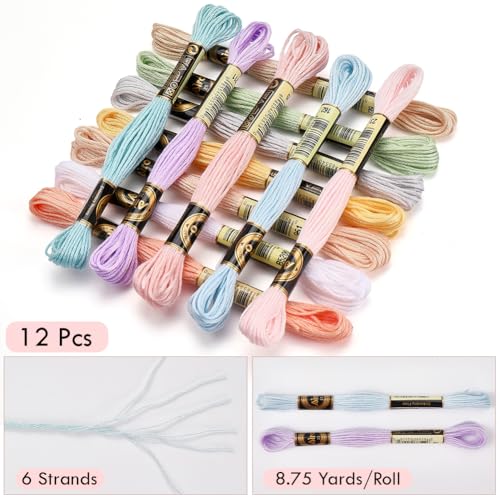 12 Skeins 105 Yards Variegated Embroidery Thread Embroidery Floss 6 Strands Macaron Friendship Bracelet String Cross Stitch Threads for Jewelry Making Bracelet Knitting Stitching DIY Supply - color: Candy Color