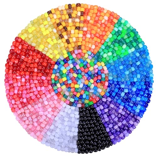 Plastic Pony Beads for Jewelry Making, 4800 Pieces, Multi-Color, 0.35 x 0.22 inch, DIY Craft Beads for Bracelets and Hair Braids (Rainbow 12 Color) - color: Rainbow 12 color