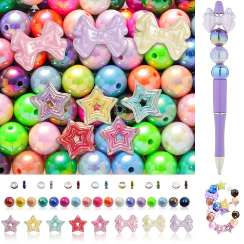 253 Pieces Beads for Pens - Acrylic Loose Beads Bulk Set - Beads Kit for Crafts - Fit for Jewelry Making, Bracelets, Beadable Pens, and Focal Bead - Cute Bead for DIY Supplies - color: Pentagonal bead